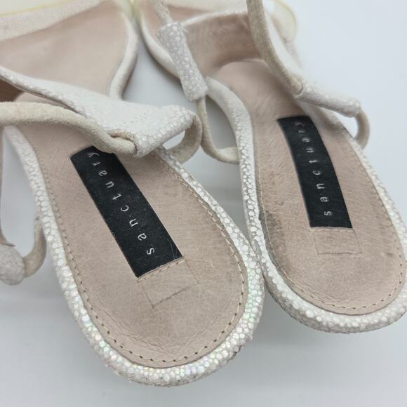 Vintage Y2K Kitten Heels Size 8.5 White Pearl Iridescent Open Toe Sanctuary - Picture 6 of 9